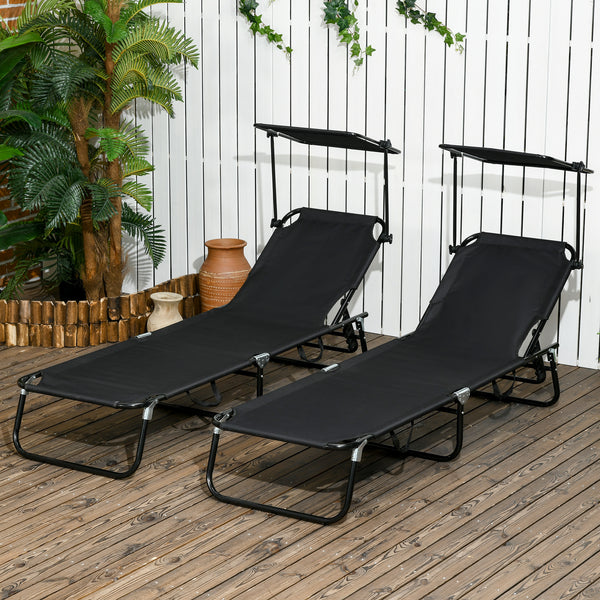 Famisati Folding Chaise Lounge Pool Chairs, Outdoor Sun Tanning Chairs with Canopy Shade, Reclining Back, Steel Frame and Side Pocket for Beach, Yard, Patio, Black