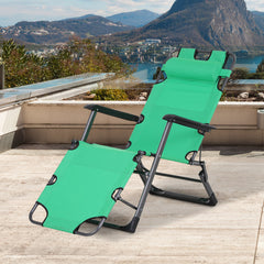 Famisati Tanning Chair, 2-in-1 Beach Lounge Chair & Camping Chair w/ Pillow & Pocket, Adjustable Chaise for Sunbathing Outside, Patio, Poolside, Green