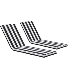 Attractiskin 2PCS Set Outdoor Lounge Chair Cushion Replacement Patio Funiture Seat Cushion Chaise Lounge Cushion-Black with White stripe