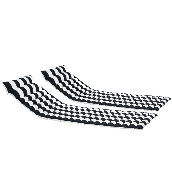 Attractiskin 2PCS Set Outdoor Lounge Chair Cushion Replacement Patio Funiture Seat Cushion Chaise Lounge Cushion-BLACK-WHITE