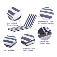 Attractiskin 2PCS Set Outdoor Lounge Chair Cushion Replacement Patio Funiture Seat Cushion Chaise Lounge Cushion-Blue striped