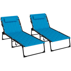 Famisati Folding Chaise Lounge Set with 5-level Reclining Back, Outdoor Lounge Tanning Chair with Padded Seat, Side Pocket & Headrest for Beach, Yard, Patio, Sky Blue