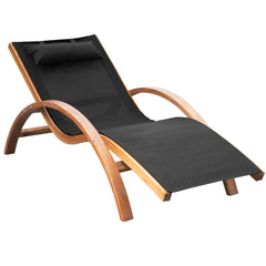 Famisati Outdoor Chaise Wood Lounge Chair with Pillow, Armrests, Breathable Sling Mesh and Comfortable Curved Design for Patio, Deck, and Poolside