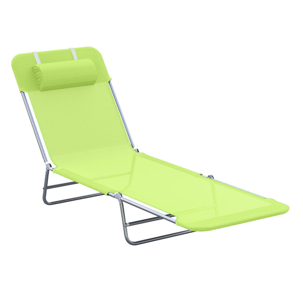 Famisati Folding Chaise Lounge Pool Chairs, Outdoor Sun Tanning Chairs with Pillow, Reclining Back, Steel Frame & Breathable Mesh for Beach, Yard, Patio,  Green