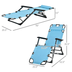 Famisati Folding Chaise Lounge Chair for Outside, 2-in-1 Tanning Chair with Pillow & Pocket, Adjustable Pool Chair for Beach, Patio, Lawn, Deck, Blue