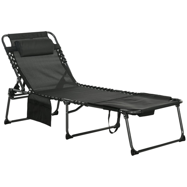 Famisati Folding Chaise Lounge with 5-level Reclining Back, Outdoor Tanning Chair with Reading Face Hole, Outdoor Lounge Chair with Side Pocket & Headrest for Beach, Yard, Patio, Black