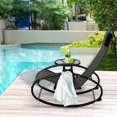 Famisati Pool Lounger, Outdoor Rocking Lounge Chair for Sunbathing, Pool, Beach, Porch with Pillow & Cool Mesh, Sun Tanning Rocker, Black