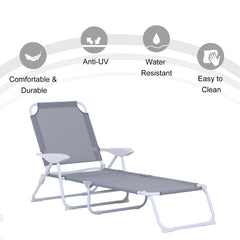 Famisati Folding Chaise Lounge, Outdoor Sun Tanning Chair, 4-Position Reclining Back, Armrests, Metal Frame and Mesh Fabric for Beach, Yard, Patio, Gray