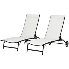 Attractiskin Chaise Lounge Outdoor, 2 Piece Lounge Chair with Wheels, Tanning Chair with 5 Adjustable Positions for Patio, Beach, Yard, Pool, Cream White