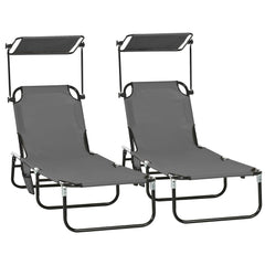 Famisati Folding Chaise Lounge Pool Chairs, Outdoor Sun Tanning Chairs with Canopy Shade, Reclining Back, Steel Frame and Side Pocket for Beach, Yard, Patio, Dark Gray