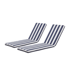 Attractiskin 2PCS Set Outdoor Lounge Chair Cushion Replacement Patio Funiture Seat Cushion Chaise Lounge Cushion-Blue striped