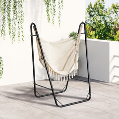 Famisati Patio Hammock Chair with U Shape Stand, Outdoor Hammock Swing Hanging Lounge Chair with Side Pocket, Black/Cream White