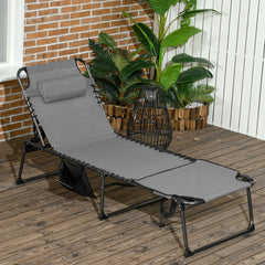 Famisati Folding Chaise Lounge with 5-level Reclining Back, Outdoor Tanning Chair with Reading Face Hole, Outdoor Lounge Chair with Side Pocket & Headrest for Beach, Yard, Patio, Gray