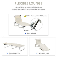 Famisati Foldable Outdoor Chaise Lounge Chair, 5-Level Reclining Camping Tanning Chair with Aluminum Frame, Padding, and Headrest for Beach, Yard, Patio, Pool, White