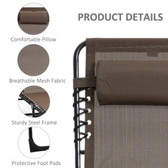 Famisati Reclining Chaise Lounge Chair, Portable Sun Lounger, Folding Camping Cot, with Adjustable Backrest and Removable Pillow, for Patio, Garden, Beach, Brown