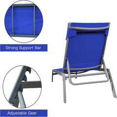 Famisati Patio Chaise Lounge Set, 3 Pieces Adjustable Backrest Pool Lounge Chairs Steel Textilene Sunbathing Recliner with Headrest (Blue.2 Lounge Chairs+1 Table)