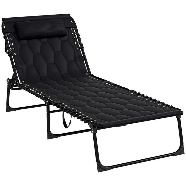 Famisati Folding Chaise Lounge Set with 5-level Reclining Back, Outdoor Lounge Tanning Chair with Padded Seat, Side Pocket & Headrest for Beach, Yard, Patio, Black