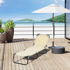 Famisati Foldable Outdoor Chaise Lounge Chair, 5-Level Reclining Camping Tanning Chair with Strong Oxford Fabric for Beach, Yard, Patio, Pool, Beige