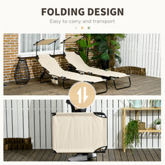 Famisati Folding Chaise Lounge Pool Chairs, Outdoor Sun Tanning Chairs with Canopy Shade, Reclining Back, Steel Frame and Side Pocket for Beach, Yard, Patio, Tan