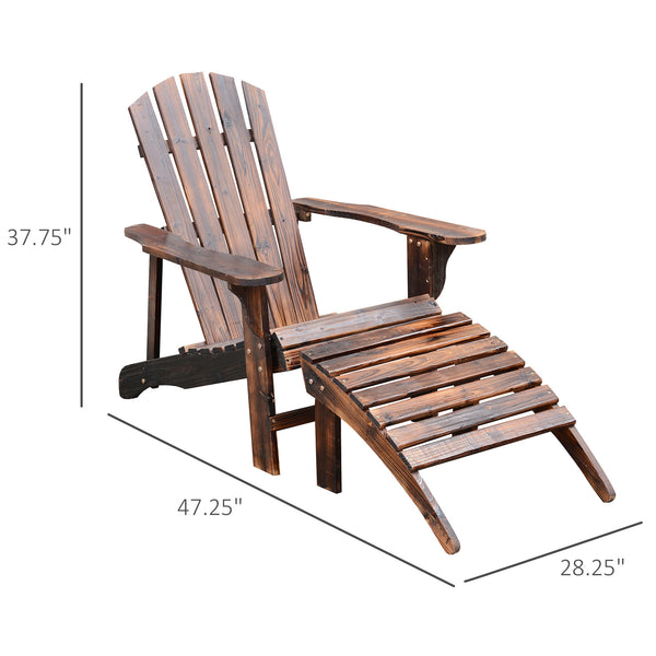 Famisati Wooden Adirondack Chair Outdoor Patio Lounge Chair w/ Ottoman - Rustic Brown