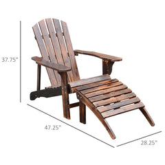 Famisati Wooden Adirondack Chair Outdoor Patio Lounge Chair w/ Ottoman - Rustic Brown