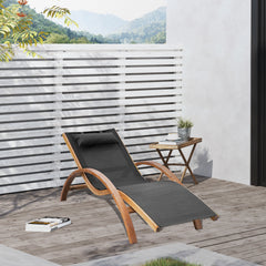 Famisati Outdoor Chaise Wood Lounge Chair with Pillow, Armrests, Breathable Sling Mesh and Comfortable Curved Design for Patio, Deck, and Poolside