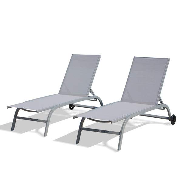 Attractiskin Chaise Lounge Outdoor Set of 2, Lounge Chairs for Outside with Wheels, Outdoor Lounge Chairs with 5 Adjustable Position, Pool Lounge Chairs for Patio, Beach, Yard, Deck, Poolside(Grey,2 Lounge Chairs)