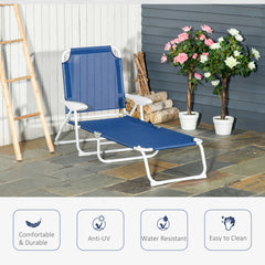 Famisati Folding Chaise Lounge, Outdoor Sun Tanning Chair, 4-Position Reclining Back, Armrests, Metal Frame and Mesh Fabric for Beach, Yard, Patio, Blue