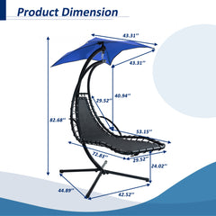 Famisati Hanging Chaise Lounger with Removable Canopy, Outdoor Swing Chair with Built-in Pillow, Hanging Curved Chaise Lounge Chair Swing for Patio Porch Poolside, Hammock Chair with Stand (Navt)