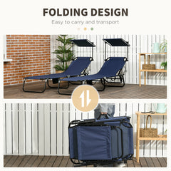 Famisati Folding Chaise Lounge Pool Chairs, Outdoor Sun Tanning Chairs with Canopy Shade, Reclining Back, Steel Frame and Side Pocket for Beach, Yard, Patio, Dark Blue