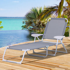 Famisati Folding Chaise Lounge, Outdoor Sun Tanning Chair, 4-Position Reclining Back, Armrests, Metal Frame and Mesh Fabric for Beach, Yard, Patio, Gray