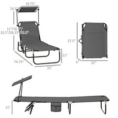 Famisati Folding Chaise Lounge Pool Chairs, Outdoor Sun Tanning Chairs with Canopy Shade, Reclining Back, Steel Frame and Side Pocket for Beach, Yard, Patio, Dark Gray