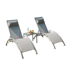 Famisati Pool Lounge Chairs Set of 3, Adjustable Aluminum Outdoor Chaise Lounge Chairs with Metal Side Table, All Weather for Deck Lawn Poolside Backyard (Grey,2 Lounge Chairs+1 Table)