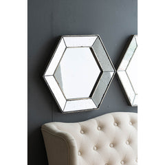 Famisati Wall decor mirror 21" x 18" Hexagon Wall Mirror with Traditional Silver Finish, Home Decor Accent Mirror for Living Room, Entryway, Bedroom