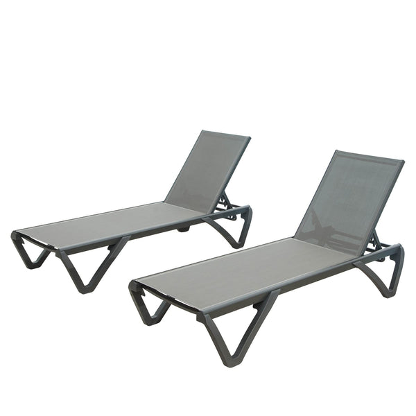 Famisati Patio Chaise Lounge Outdoor Aluminum Polypropylene Chair with Adjustable Backrest, Poolside Sunbathing Chair for Beach,Yard,Balcony (Gray, 2 Lounge Chairs)