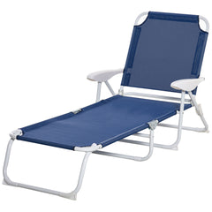 Famisati Folding Chaise Lounge, Outdoor Sun Tanning Chair, 4-Position Reclining Back, Armrests, Metal Frame and Mesh Fabric for Beach, Yard, Patio, Blue