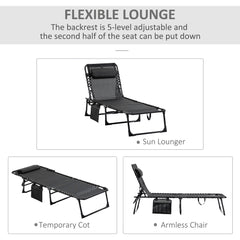 Famisati Reclining Chaise Lounge Chair, Portable Sun Lounger, Folding Camping Cot, with Adjustable Backrest and Removable Pillow, for Patio, Garden, Beach, Black