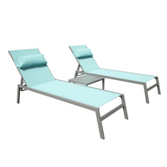 Famisati Patio Chaise Lounge Set of 3, Aluminum Pool Lounge Chairs with Side Table, Outdoor Adjustable Recliner All Weather for Poolside, Beach, Yard, Balcony (Lake Blue)