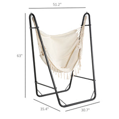 Famisati Patio Hammock Chair with U Shape Stand, Outdoor Hammock Swing Hanging Lounge Chair with Side Pocket, Black/Cream White