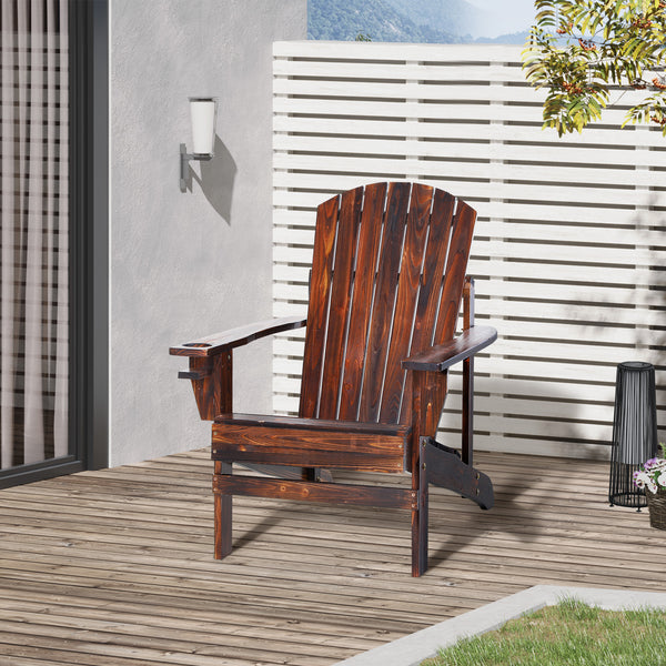 Famisati Wooden Adirondack Chair, Outdoor Patio Lawn Chair with Cup Holder, Weather Resistant Lawn Furniture, Classic Lounge for Deck, Garden, Backyard, Fire Pit, Brown