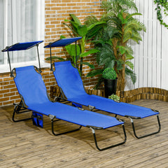 Famisati Folding Chaise Lounge Pool Chairs, Outdoor Sun Tanning Chairs with Canopy Shade, Reclining Back, Steel Frame and Side Pocket for Beach, Yard, Patio, Blue