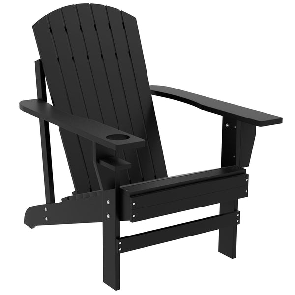 Famisati Wooden Adirondack Chair, Outdoor Patio Lawn Chair with Cup Holder, Weather Resistant Lawn Furniture, Classic Lounge for Deck, Garden, Backyard, Fire Pit, Black