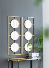 Famisati Wall decor mirror 3 Mirror Piece Wall Mirror in Gold Rectangular Frame, Home Wall Decor for Bedroom Living Room, 43"x16"