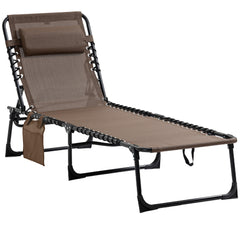 Famisati Reclining Chaise Lounge Chair, Portable Sun Lounger, Folding Camping Cot, with Adjustable Backrest and Removable Pillow, for Patio, Garden, Beach, Brown