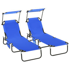 Famisati Folding Chaise Lounge Pool Chairs, Outdoor Sun Tanning Chairs with Canopy Shade, Reclining Back, Steel Frame and Side Pocket for Beach, Yard, Patio, Blue