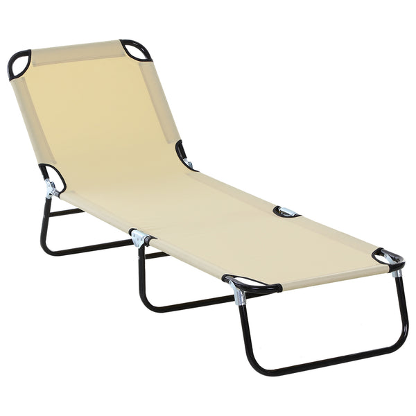 Famisati Foldable Outdoor Chaise Lounge Chair, 5-Level Reclining Camping Tanning Chair with Strong Oxford Fabric for Beach, Yard, Patio, Pool, Beige