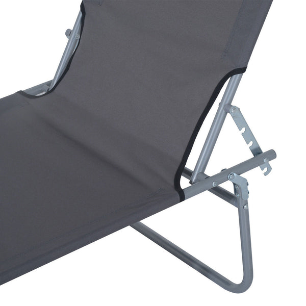 Famisati Outdoor Lounge Chair, Adjustable Folding Chaise Lounge, Tanning Chair with Sun Shade for Beach, Camping, Hiking, Backyard, Gray