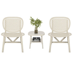 Attractiskin 3 Pieces Hollow Design Retro Patio Table Chair Set All Weather Conversation Bistro Set Outdoor Table with Open Shelf and Lounge Chairs with Widened Seat for Balcony Garden Yard White