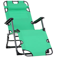 Famisati Tanning Chair, 2-in-1 Beach Lounge Chair & Camping Chair w/ Pillow & Pocket, Adjustable Chaise for Sunbathing Outside, Patio, Poolside, Green