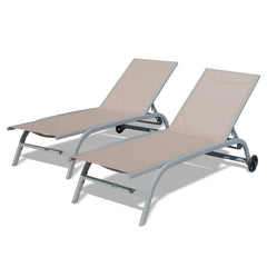 Attractiskin Chaise Lounge Outdoor Set of 2, Lounge Chairs for Outside with Wheals, Outdoor Lounge Chairs with 5 Adjustable Position, Pool Lounge Chairs for Patio, Beach,Yard,Deck,Poolside(Khaki, 2 Lounge Chairs)